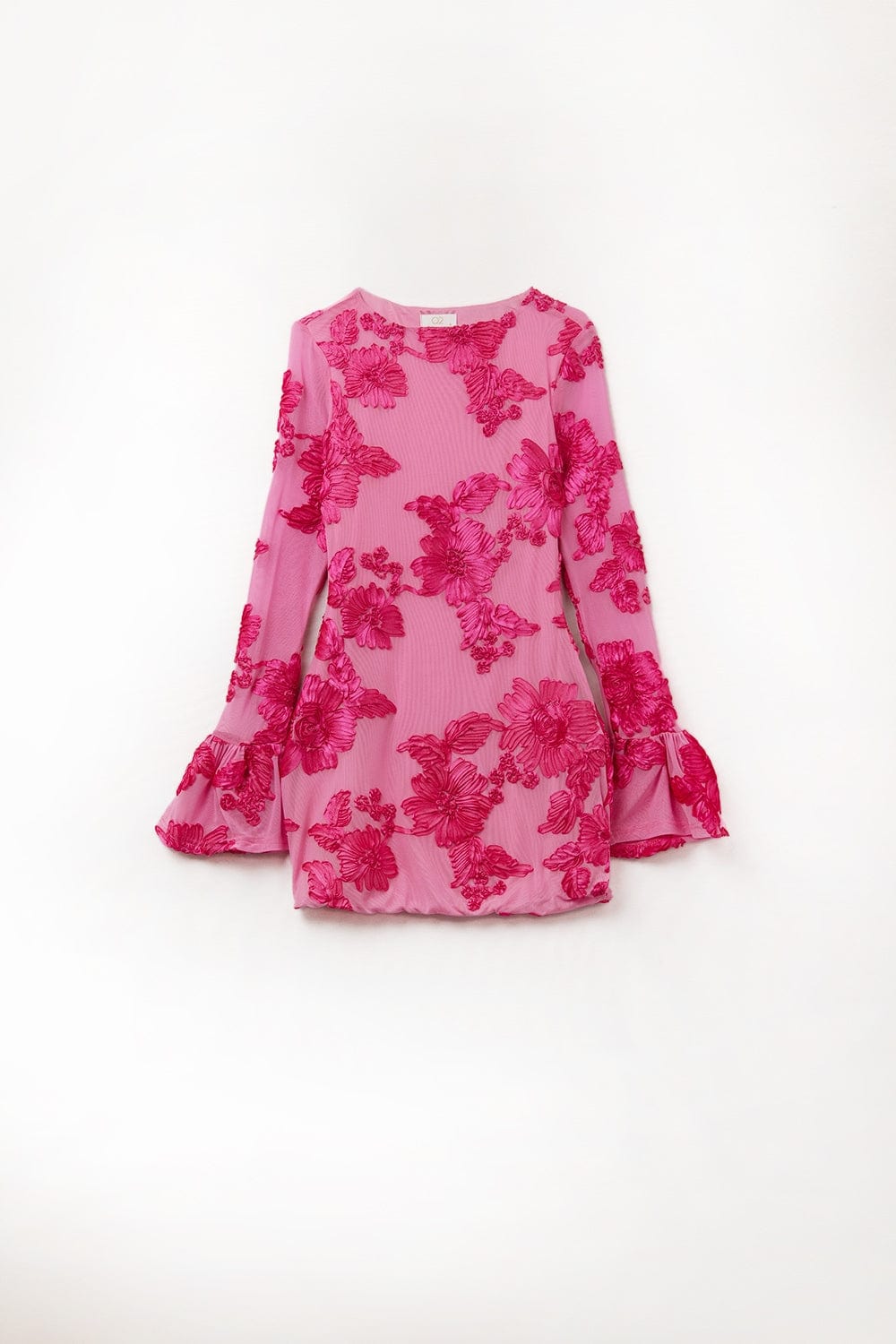 Q2 Women's Dress Fuchsia Chiffon Mini Dress With Floral Brocade