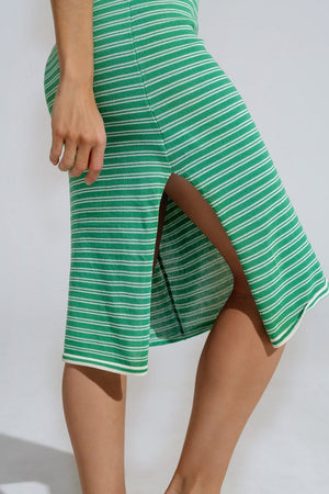 Q2 Women's Dress Green Midi Dress With Stripes And Spaghetti Straps