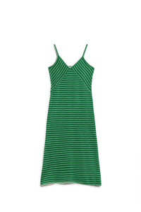 Q2 Women's Dress Green Midi Dress With Stripes And Spaghetti Straps