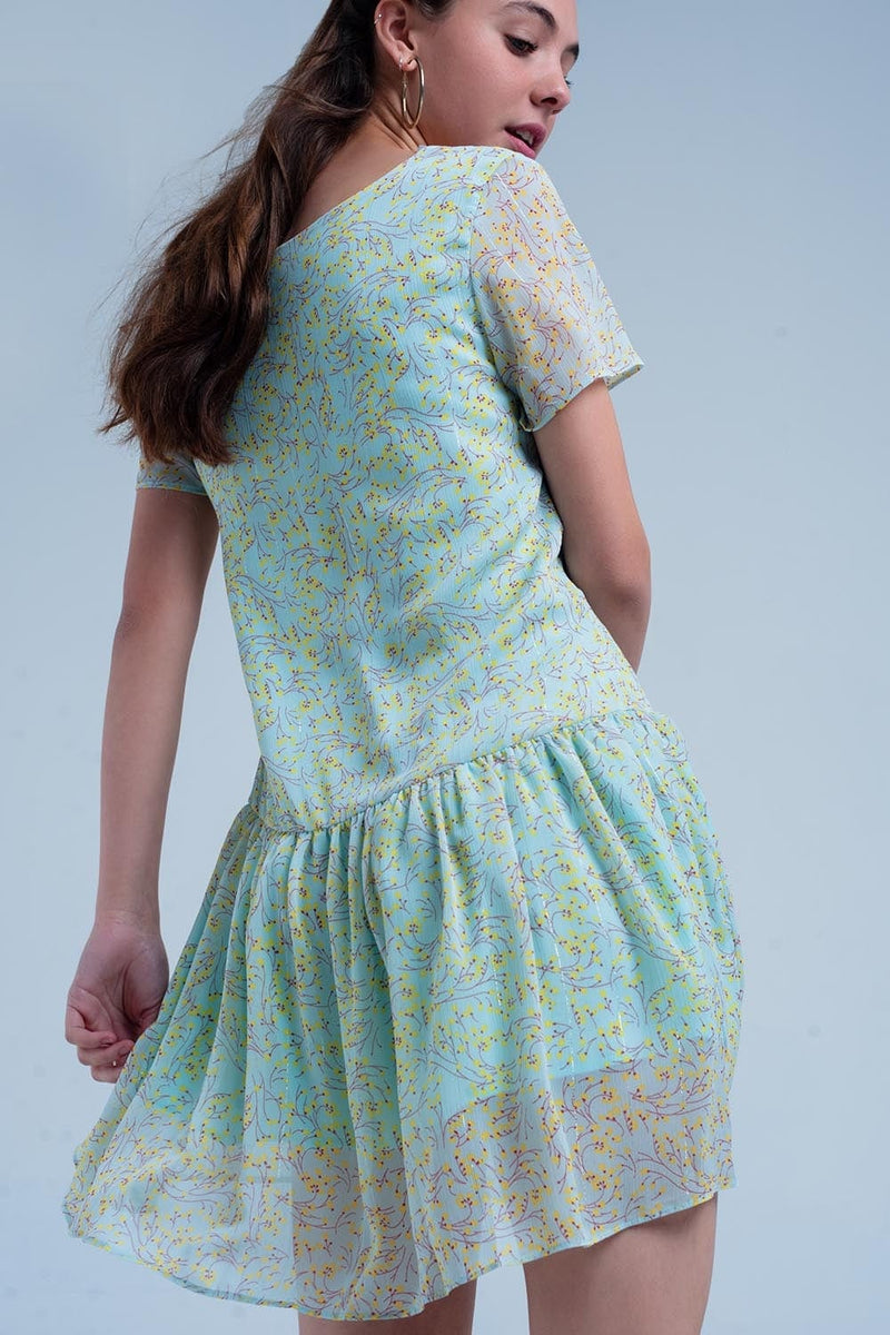 Q2 Women's Dress Green Mini Dress with Flower Print