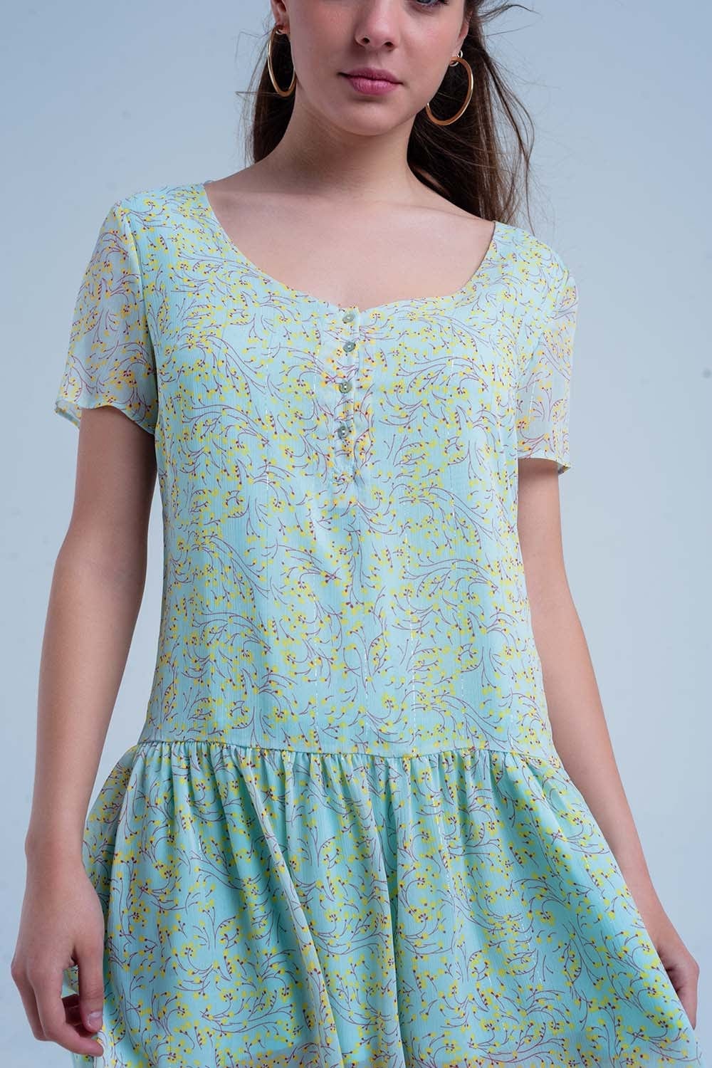 Q2 Women's Dress Green Mini Dress with Flower Print