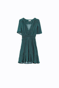 Q2 Women's Dress Green Mini Dress With Wrap Front Cinched Waist And Floral Print