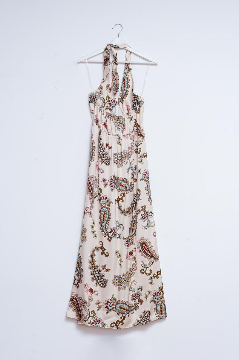 Q2 Women's Dress Halter Neck Maxi Dress in Paisley Print