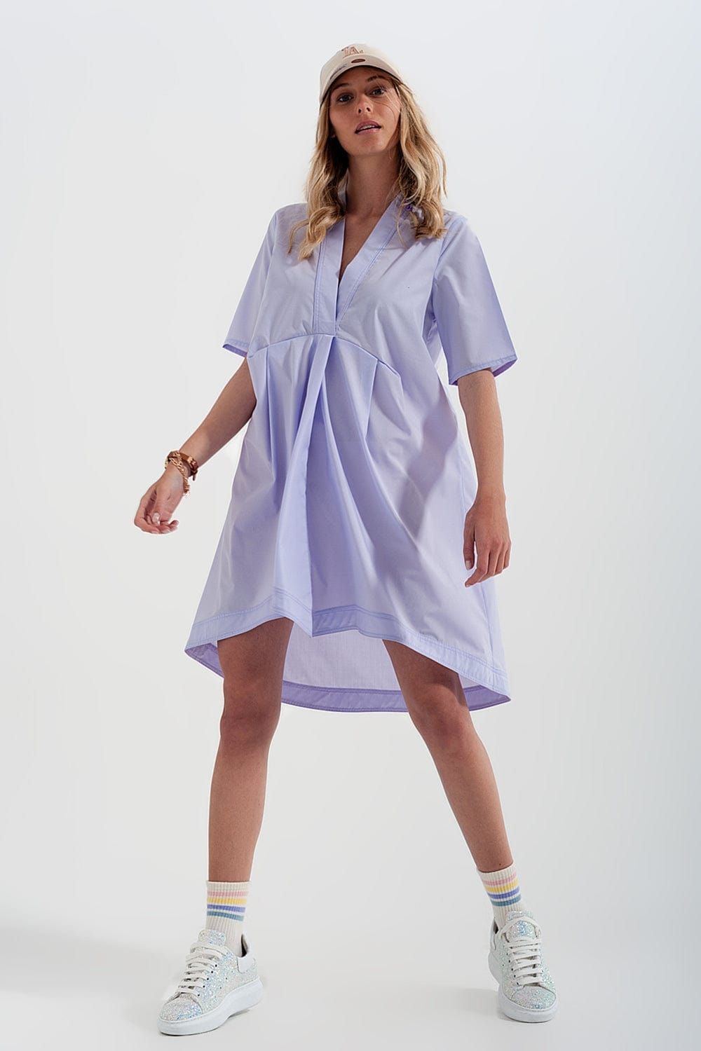Q2 Women's Dress High-Low Dress with Empire Waistline in Lilac