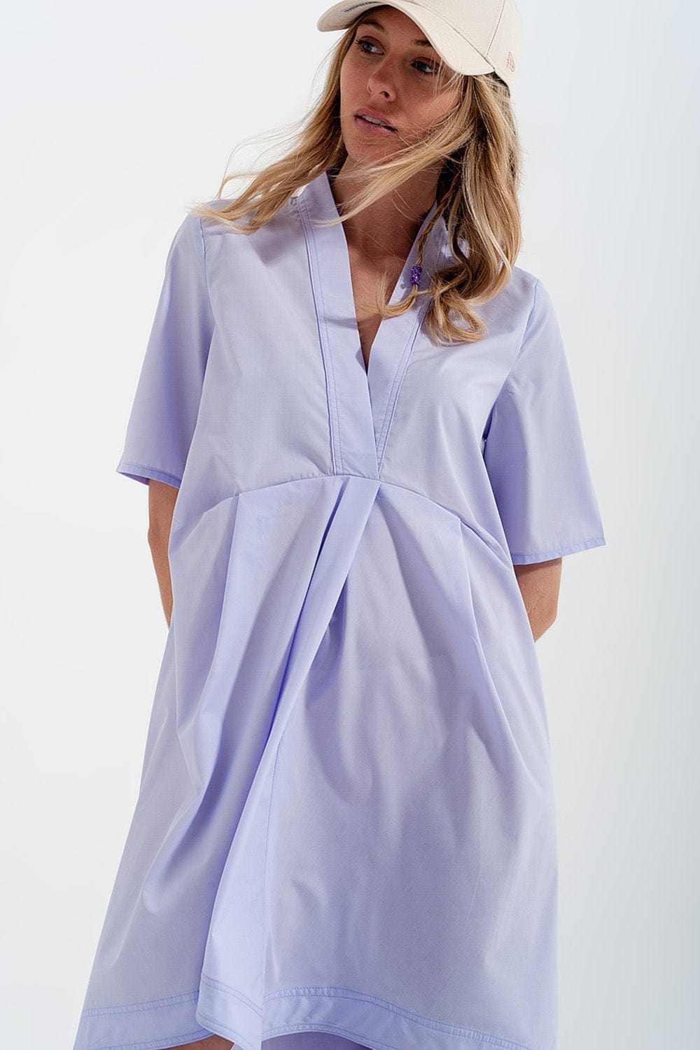 Q2 Women's Dress High-Low Dress with Empire Waistline in Lilac