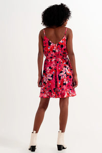 Q2 Women's Dress Hot Pink Short Dress with Flower Print and Straps