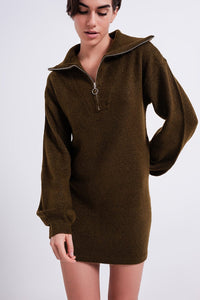 Q2 Women's Dress Jumper Mini Dress in Dark Green