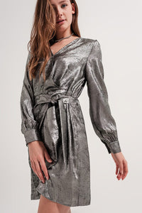 Q2 Women's Dress Knot Front Mini Dress in Silver