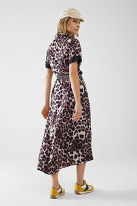 Q2 Women's Dress Leopard Print Buttoned Maxi Dress With Satin Detail