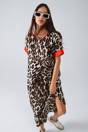 Q2 Women's Dress Leopard Print Dress With Front Knotted Detail