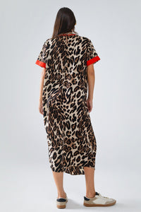 Q2 Women's Dress Leopard Print Dress With Front Knotted Detail