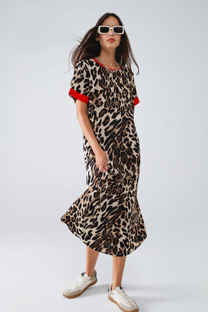 Q2 Women's Dress Leopard Print Dress With Front Knotted Detail