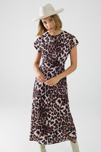 Q2 Women's Dress Leopard Print Maxi Dress With Knotted Detail At The Waist