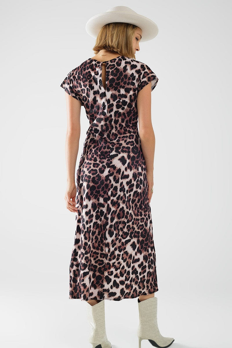 Q2 Women's Dress Leopard Print Maxi Dress With Knotted Detail At The Waist