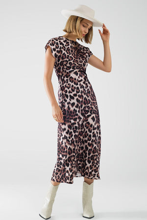 Q2 Women's Dress Leopard Print Maxi Dress With Knotted Detail At The Waist