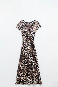 Q2 Women's Dress Leopard Print Maxi Dress With Knotted Detail At The Waist