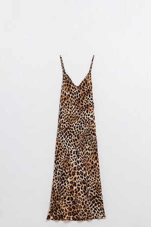 Q2 Women's Dress Leopard Print Midi Slip Dress