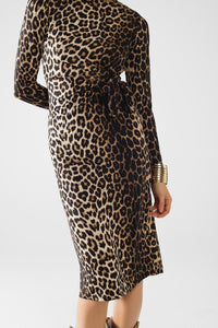 Q2 Women's Dress Leopard Print Spandex Dress With Bow Detail