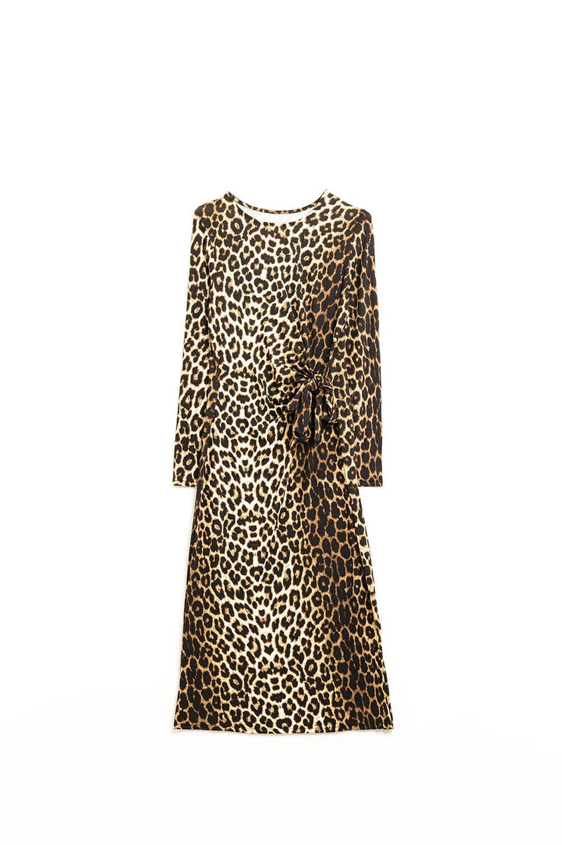 Q2 Women's Dress Leopard Print Spandex Dress With Bow Detail