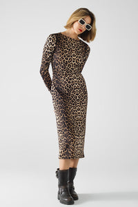 Q2 Women's Dress Leopard Print Spandex Dress With Pleat Detail At The Waist