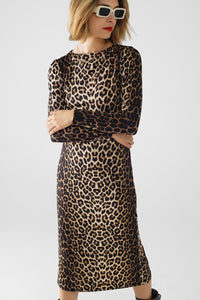 Q2 Women's Dress Leopard Print Spandex Dress With Pleat Detail At The Waist