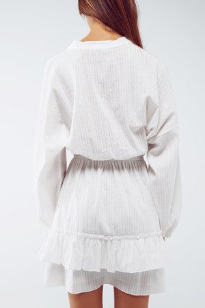 Q2 Women's Dress Long Sleeve Skater Textured Short Dress In White