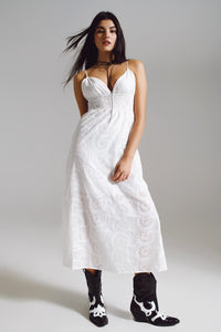 Q2 Women's Dress Long White Crochet Dress With Fitted Waist