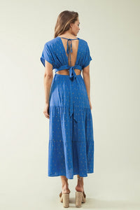 Q2 Women's Dress Loose Maxi Blue Dress Sith Golden Details