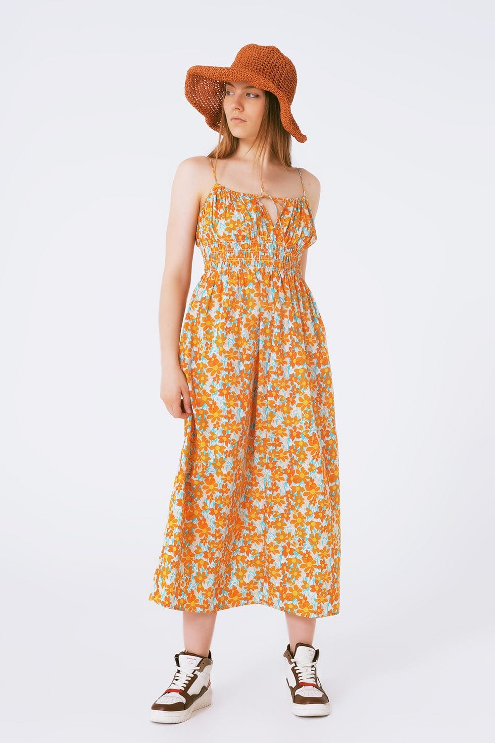 Q2 Women's Dress Maxi Beach Dress In Orange Flower Print