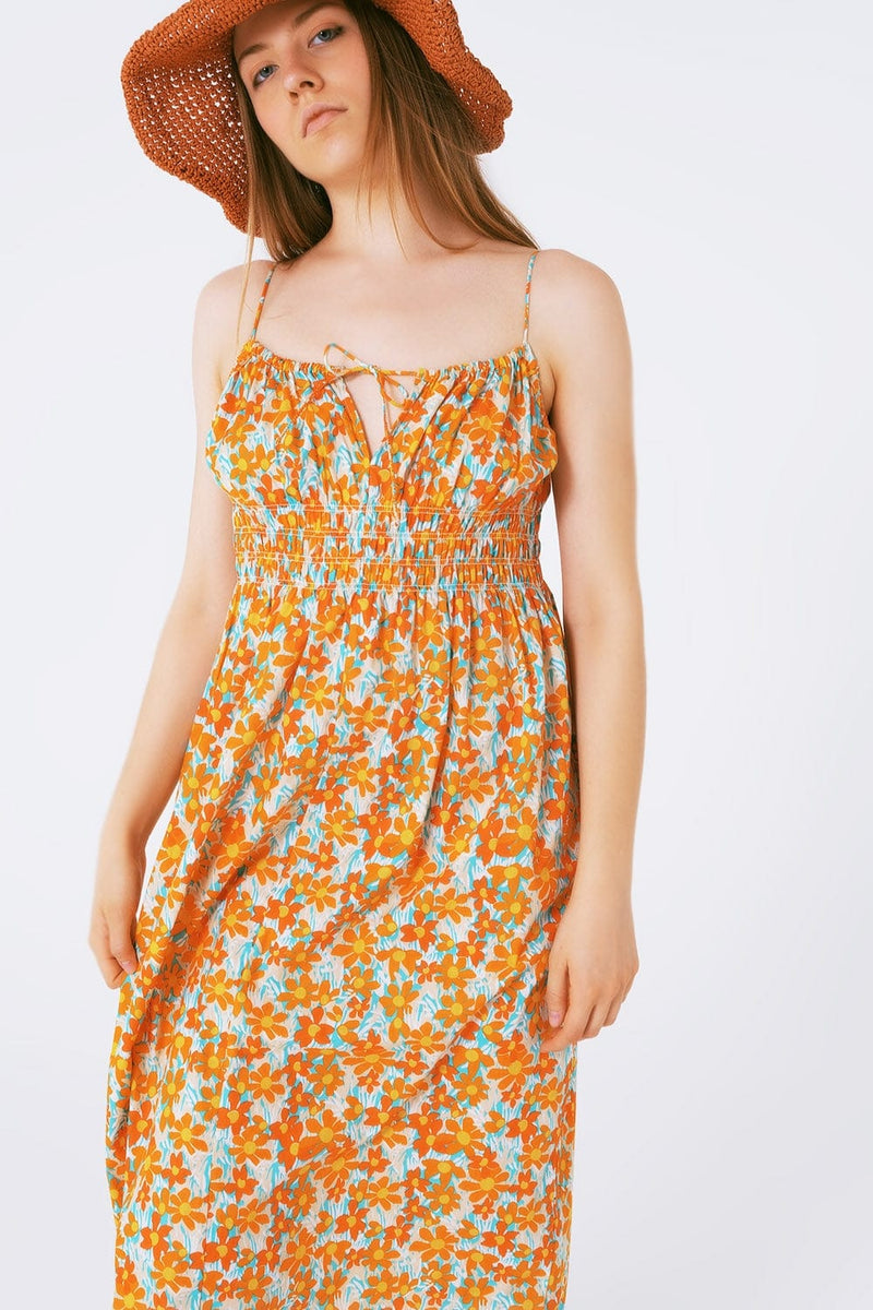 Q2 Women's Dress Maxi Beach Dress In Orange Flower Print