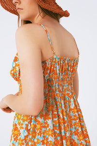 Q2 Women's Dress Maxi Beach Dress In Orange Flower Print