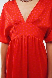 Q2 Women's Dress Maxi Cinched At The Waist Dress With Angel Sleeves In Red Polka Dot