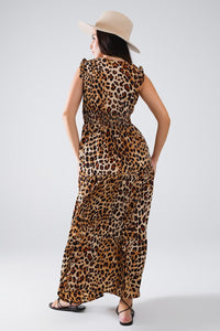 Q2 Women's Dress Maxi Cinched Waist Leopard Print Dress