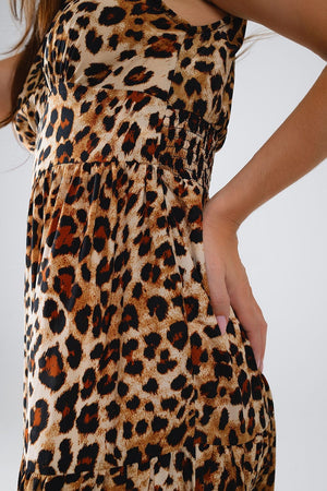 Q2 Women's Dress Maxi Cinched Waist Leopard Print Dress