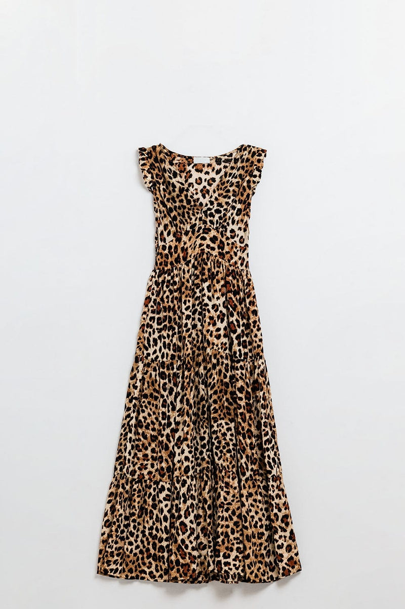 Q2 Women's Dress Maxi Cinched Waist Leopard Print Dress