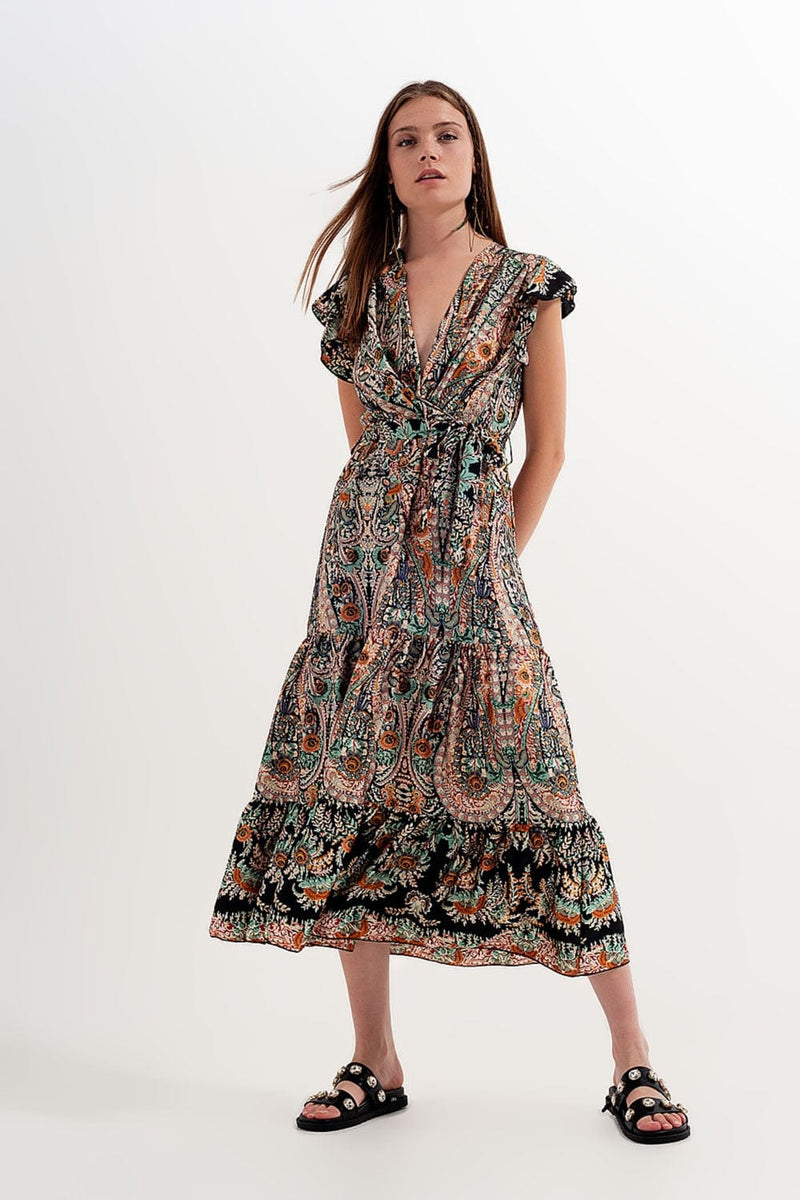 Q2 Women's Dress Maxi Dress with Tiered Skirt in Mixed Paisely Print