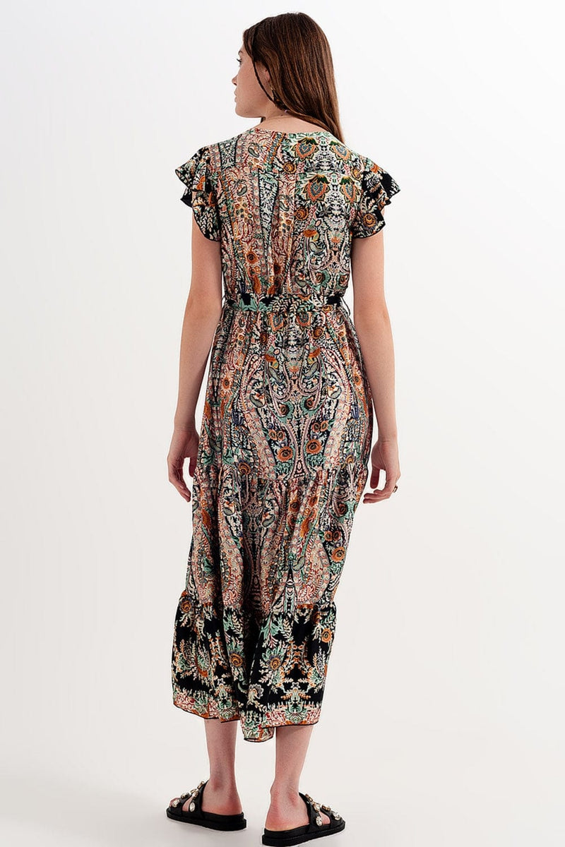 Q2 Women's Dress Maxi Dress with Tiered Skirt in Mixed Paisely Print