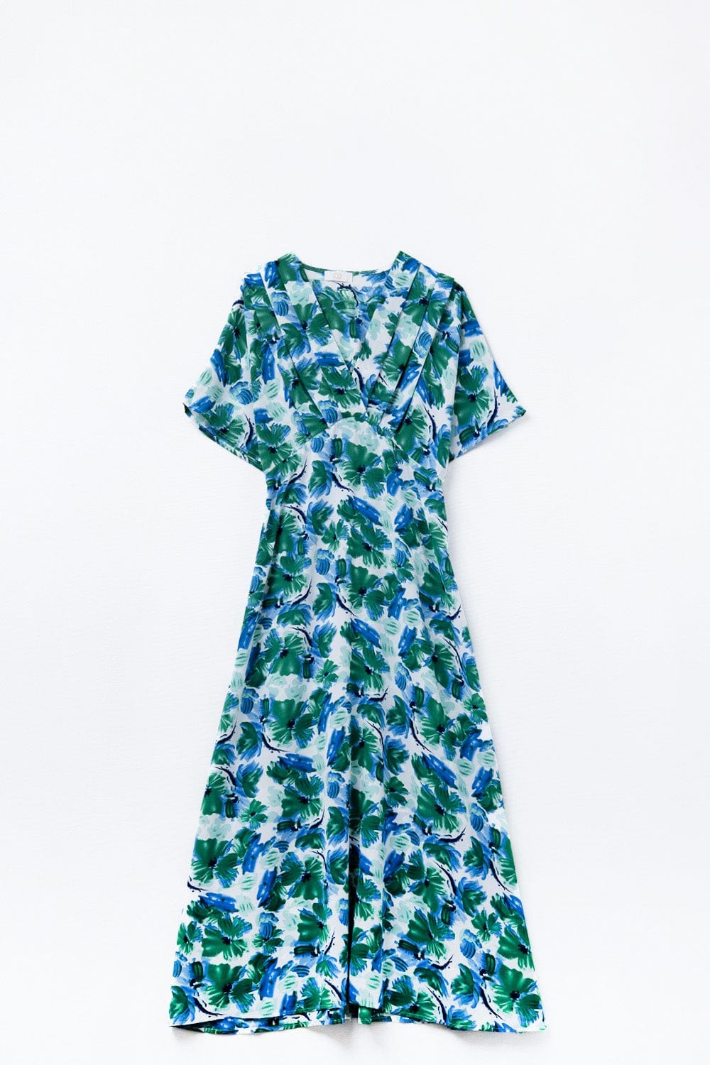 Q2 Women's Dress Maxi Floral Print Dress In Satin Fabric With Dropped Sleeves