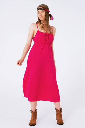 Q2 Women's Dress Maxi Fuchsia Summer Dress With Straps And Gathered Waist