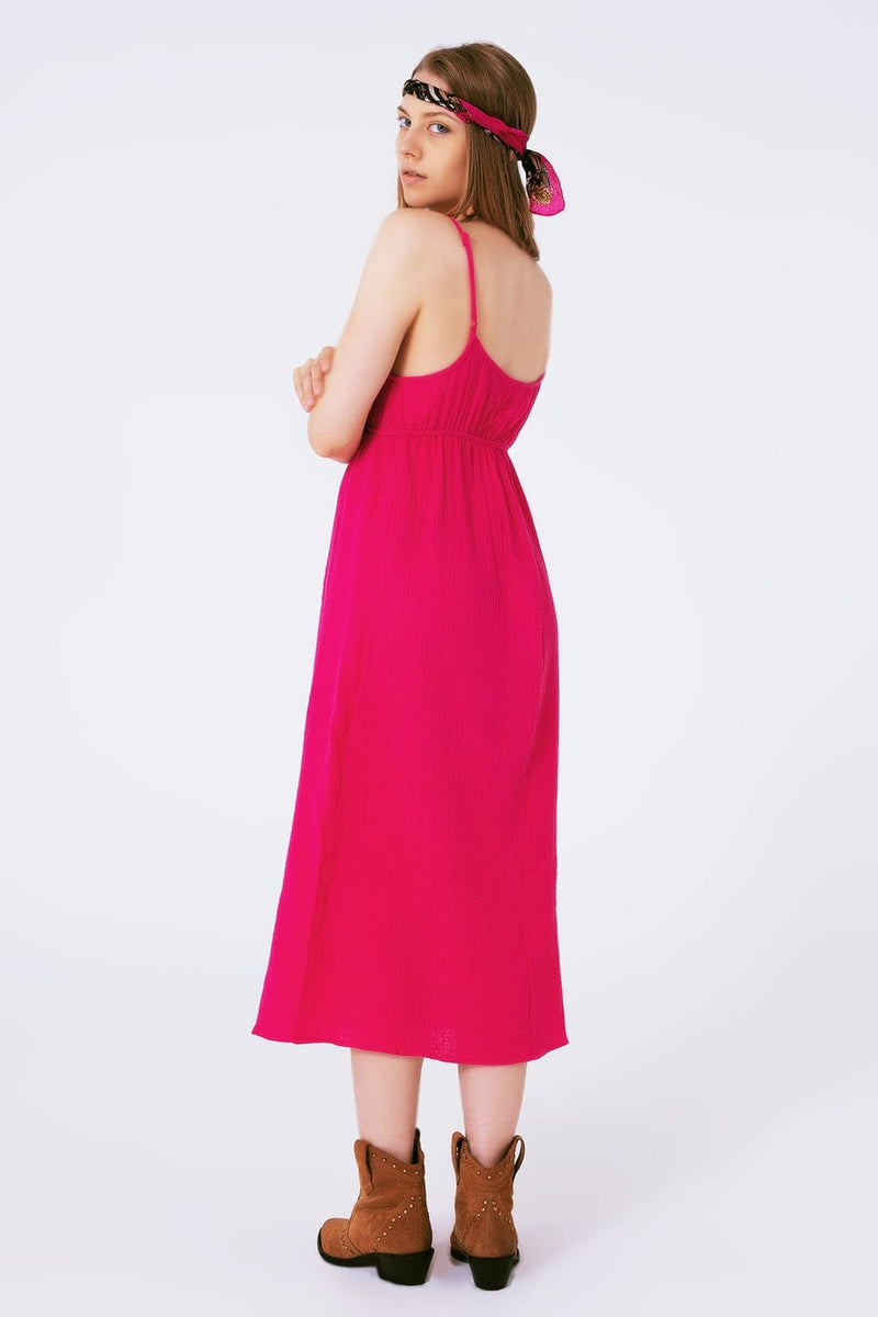 Q2 Women's Dress Maxi Fuchsia Summer Dress With Straps And Gathered Waist