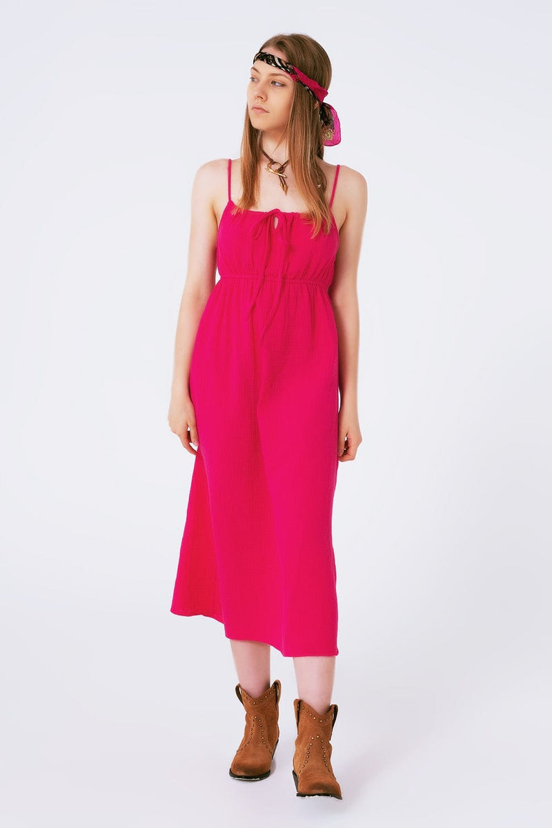 Q2 Women's Dress Maxi Fuchsia Summer Dress With Straps And Gathered Waist