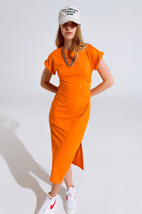 Q2 Women's Dress Maxi Fucshia Viscose Dress With Side Draping