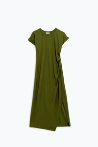 Q2 Women's Dress Maxi Green Viscose Dress With Side Draping