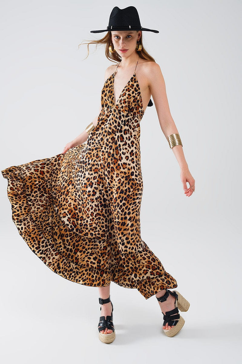 Q2 Women's Dress Maxi Leopard Print Boho Dress With Open Back