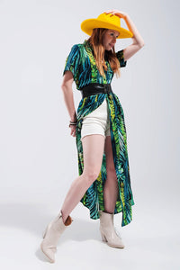 Q2 Women's Dress Maxi Shirt Dress in Tropical Print