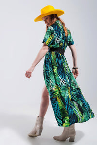 Q2 Women's Dress Maxi Shirt Dress in Tropical Print