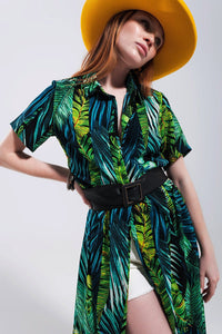 Q2 Women's Dress Maxi Shirt Dress in Tropical Print