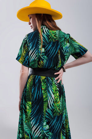 Q2 Women's Dress Maxi Shirt Dress in Tropical Print