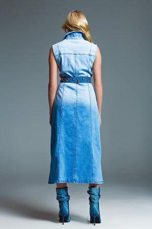 Q2 Women's Dress Maxi Sleeveless Denim Dress With Ombre Detail