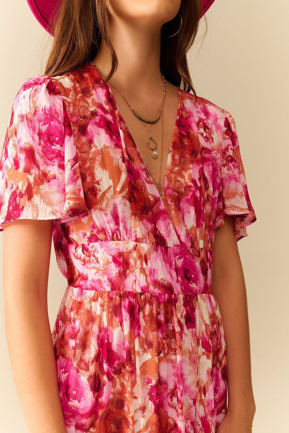 Q2 Women's Dress Maxi Tiered Romantic Dress With Chiffon Floral Print In Pink